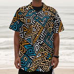 Ethnic Aztec Geometric Pattern Print Textured Short Sleeve Shirt