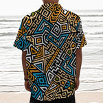 Ethnic Aztec Geometric Pattern Print Textured Short Sleeve Shirt