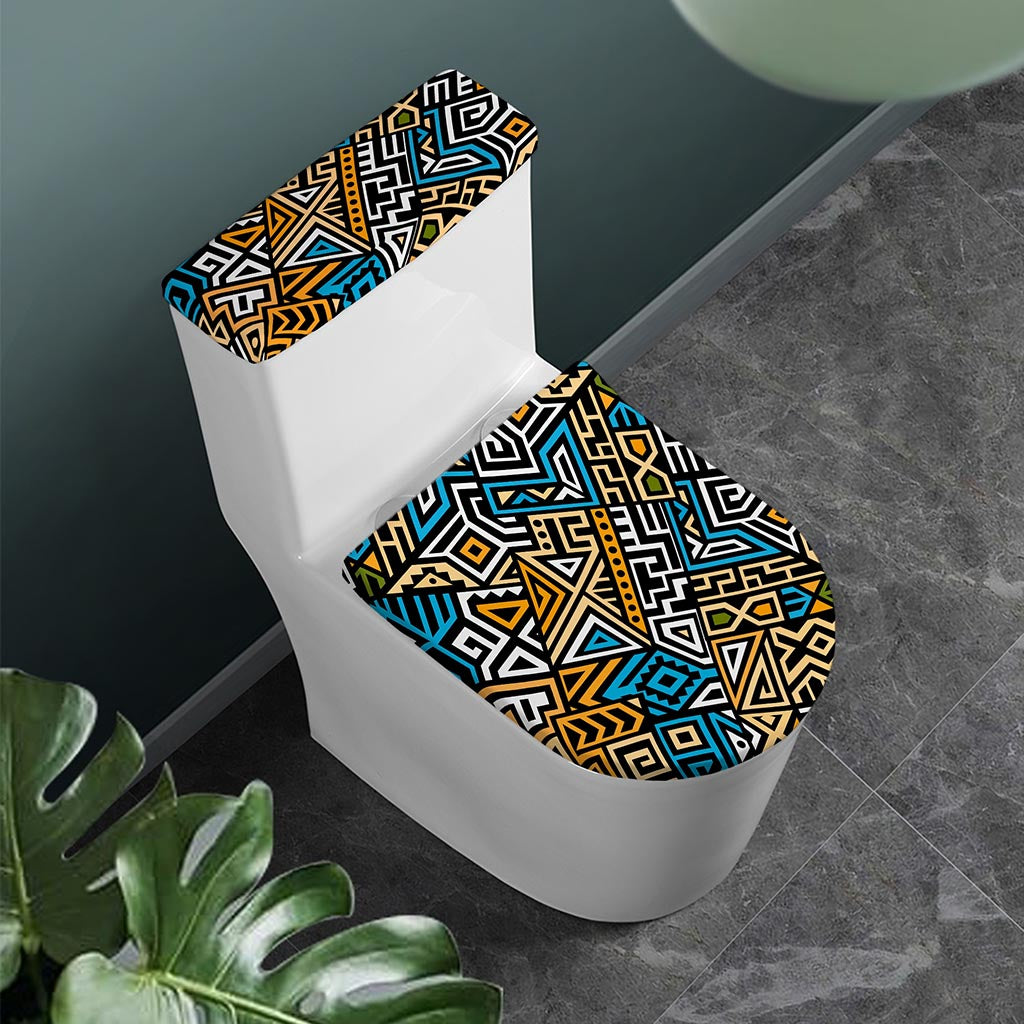 Ethnic Aztec Geometric Pattern Print Toilet Lid And Tank Cover Set