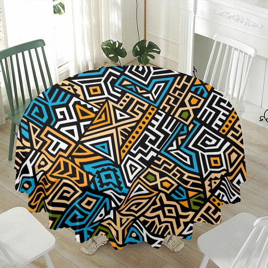 Ethnic Aztec Geometric Pattern Print Waterproof Round Tablecloth