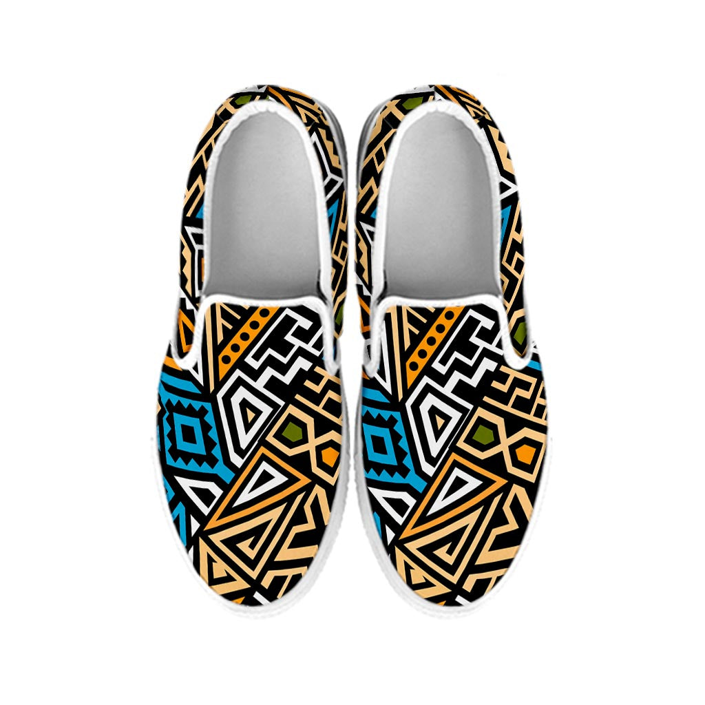 Ethnic Aztec Geometric Pattern Print White Slip On Sneakers