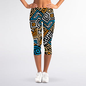 Ethnic Aztec Geometric Pattern Print Women's Capri Leggings