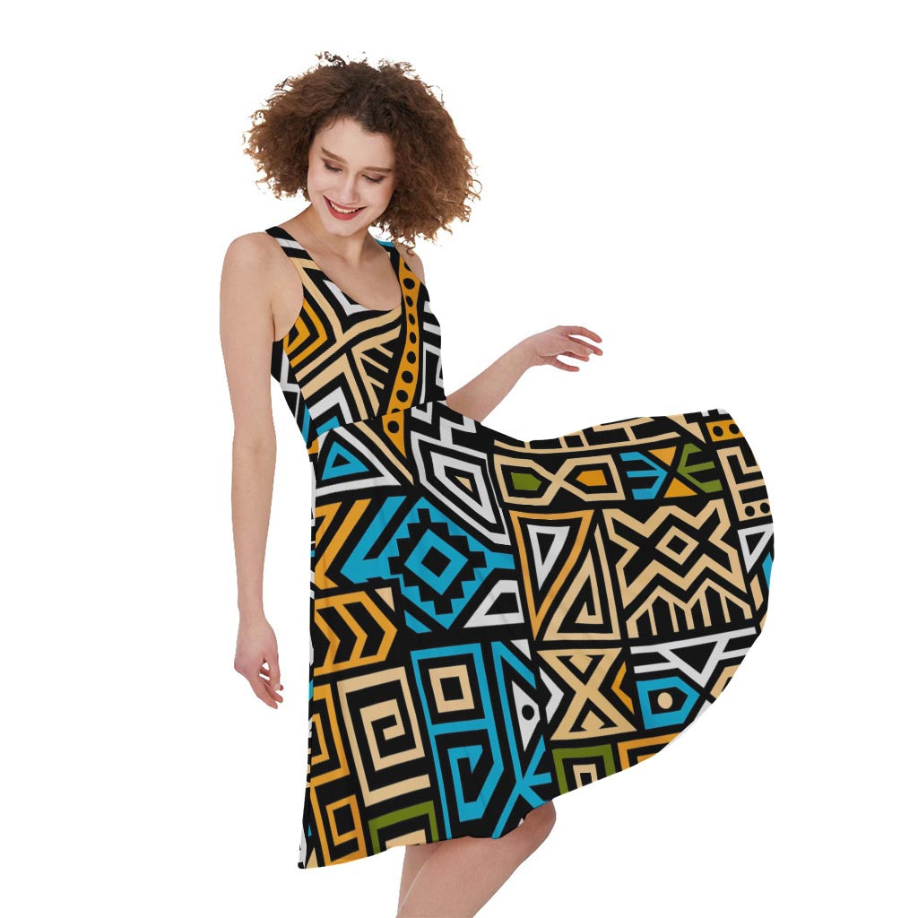 Ethnic Aztec Geometric Pattern Print Women's Sleeveless Dress