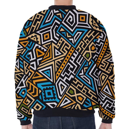 Ethnic Aztec Geometric Pattern Print Zip Sleeve Bomber Jacket