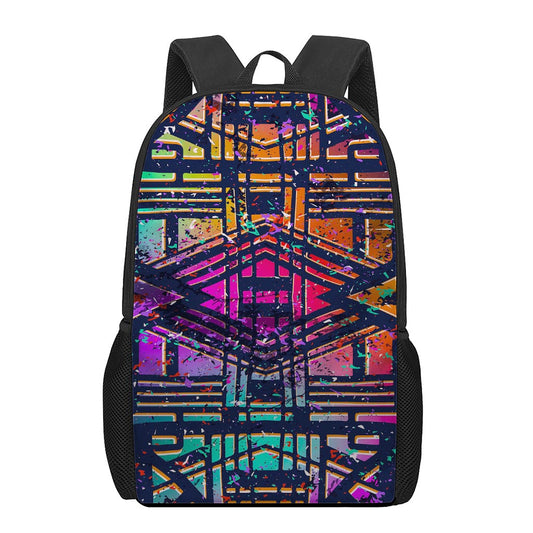 Ethnic Aztec Grunge Trippy Print 17 Inch Backpack