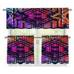 Ethnic Aztec Grunge Trippy Print 3 Piece Kitchen Curtains