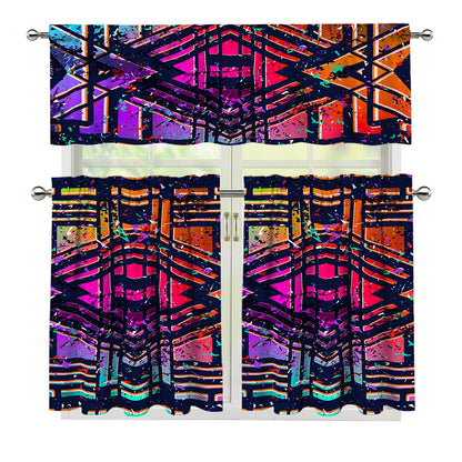 Ethnic Aztec Grunge Trippy Print 3 Piece Kitchen Curtains