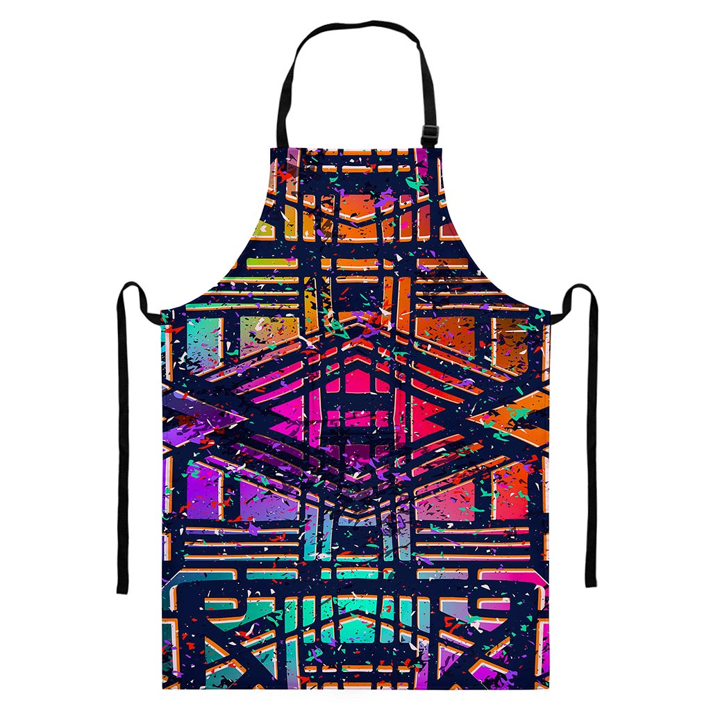 Ethnic Aztec Grunge Trippy Print Bib Apron With Pocket