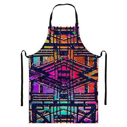 Ethnic Aztec Grunge Trippy Print Bib Apron With Pocket