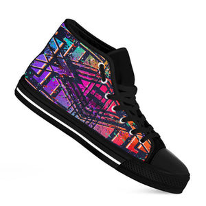 Ethnic Aztec Grunge Trippy Print Black High Top Sneakers