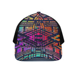 Ethnic Aztec Grunge Trippy Print Black Mesh Trucker Cap