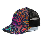 Ethnic Aztec Grunge Trippy Print Black Mesh Trucker Cap