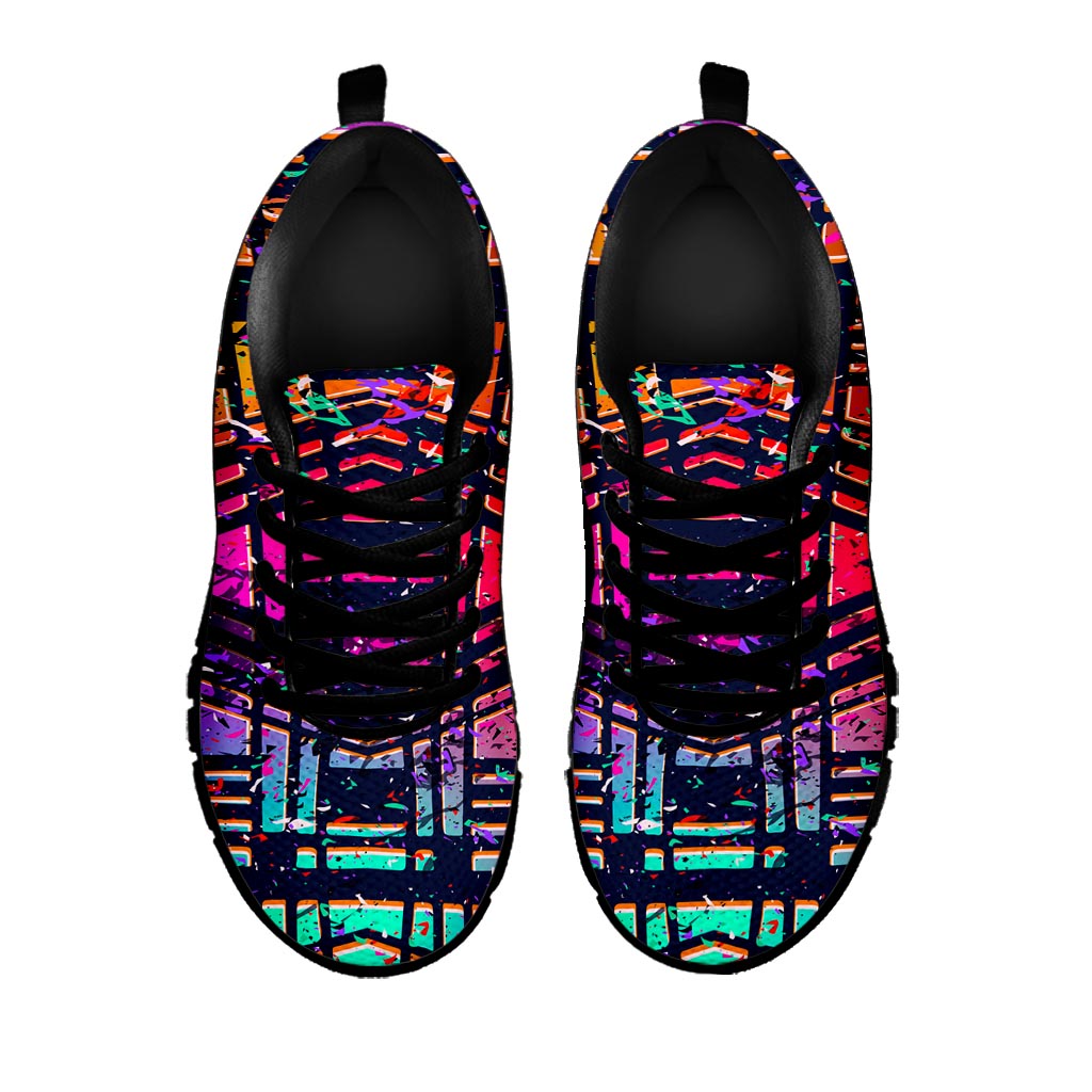 Ethnic Aztec Grunge Trippy Print Black Running Shoes