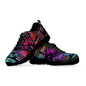 Ethnic Aztec Grunge Trippy Print Black Running Shoes