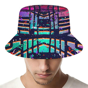 Ethnic Aztec Grunge Trippy Print Bucket Hat