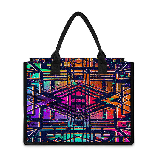Ethnic Aztec Grunge Trippy Print Canvas Tote Bag
