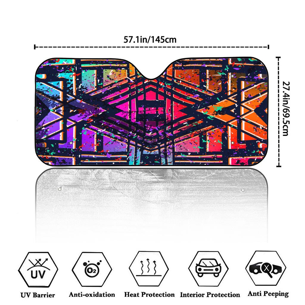 Ethnic Aztec Grunge Trippy Print Car Windshield Sun Shade