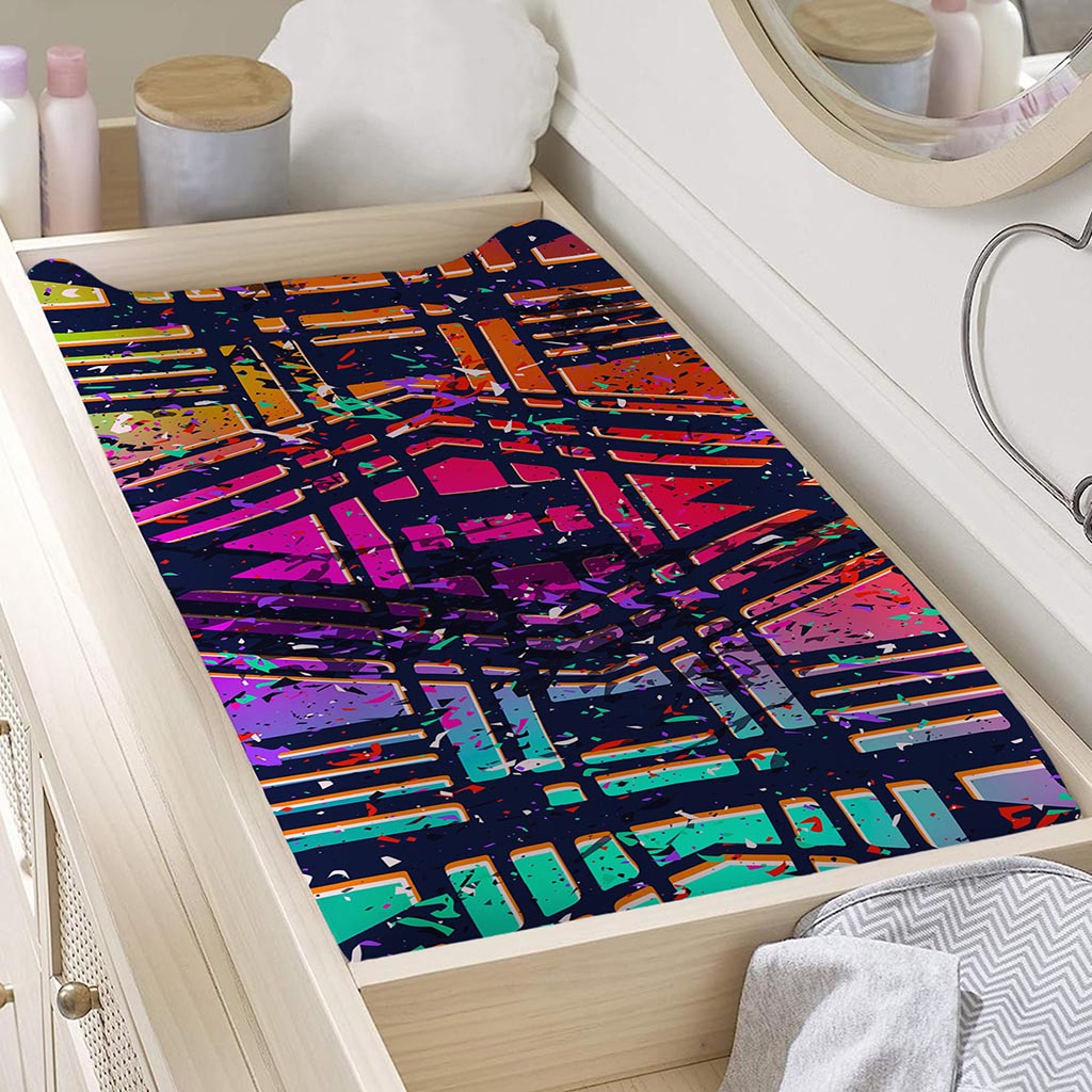 Ethnic Aztec Grunge Trippy Print Changing Pad Cover