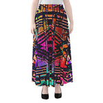 Ethnic Aztec Grunge Trippy Print Chiffon Maxi Skirt