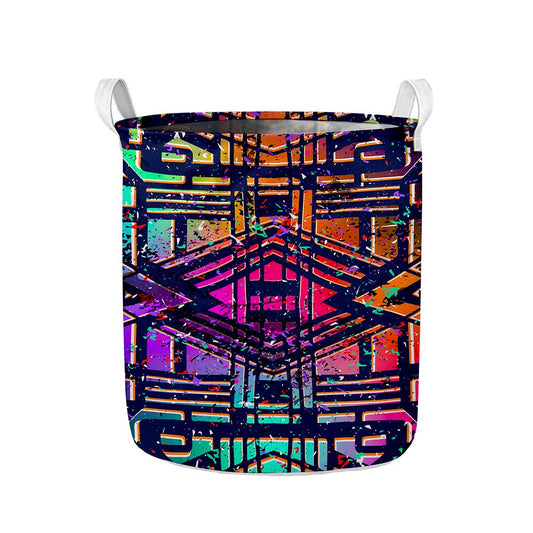 Ethnic Aztec Grunge Trippy Print Collapsible Laundry Basket