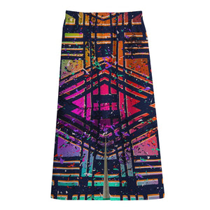 Ethnic Aztec Grunge Trippy Print Cotton Front Slit Maxi Skirt