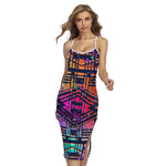 Ethnic Aztec Grunge Trippy Print Cross Back Cami Dress