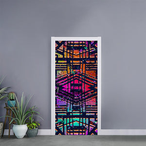 Ethnic Aztec Grunge Trippy Print Door Sticker