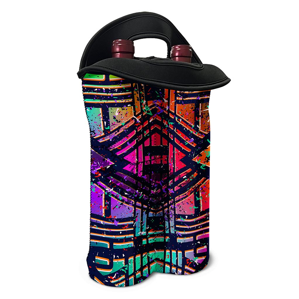 Ethnic Aztec Grunge Trippy Print Double Neoprene Wine Tote