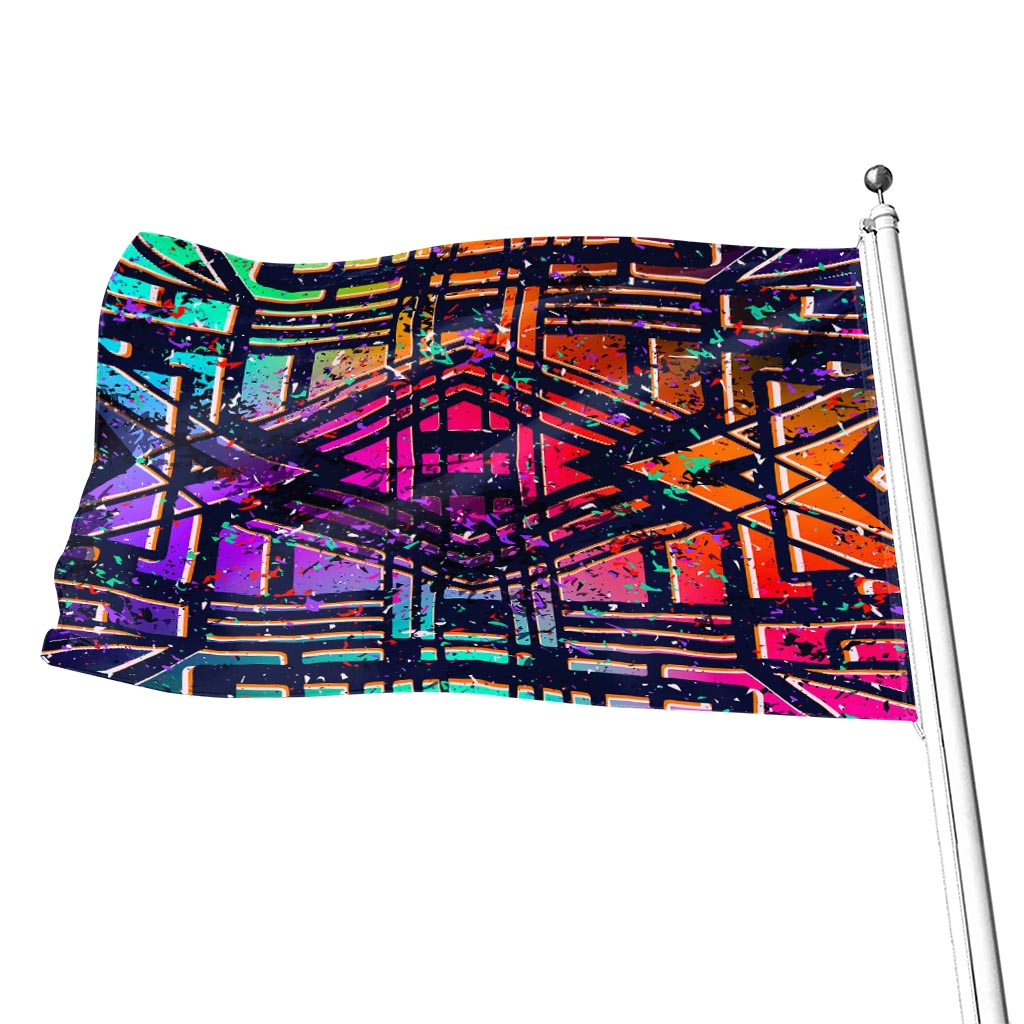 Ethnic Aztec Grunge Trippy Print Flag