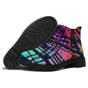 Ethnic Aztec Grunge Trippy Print Flat Ankle Boots