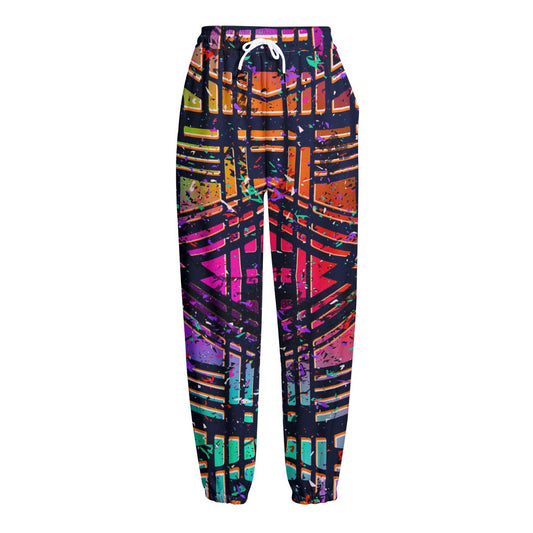 Ethnic Aztec Grunge Trippy Print Fleece Lined Knit Pants