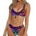 Ethnic Aztec Grunge Trippy Print Front Bow Tie Bikini