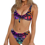 Ethnic Aztec Grunge Trippy Print Front Bow Tie Bikini