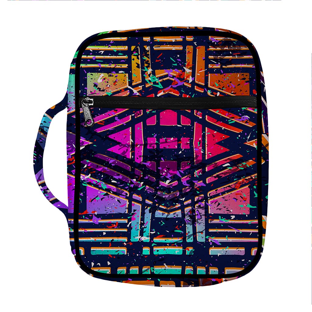 Ethnic Aztec Grunge Trippy Print Front Pocket Bible Bag