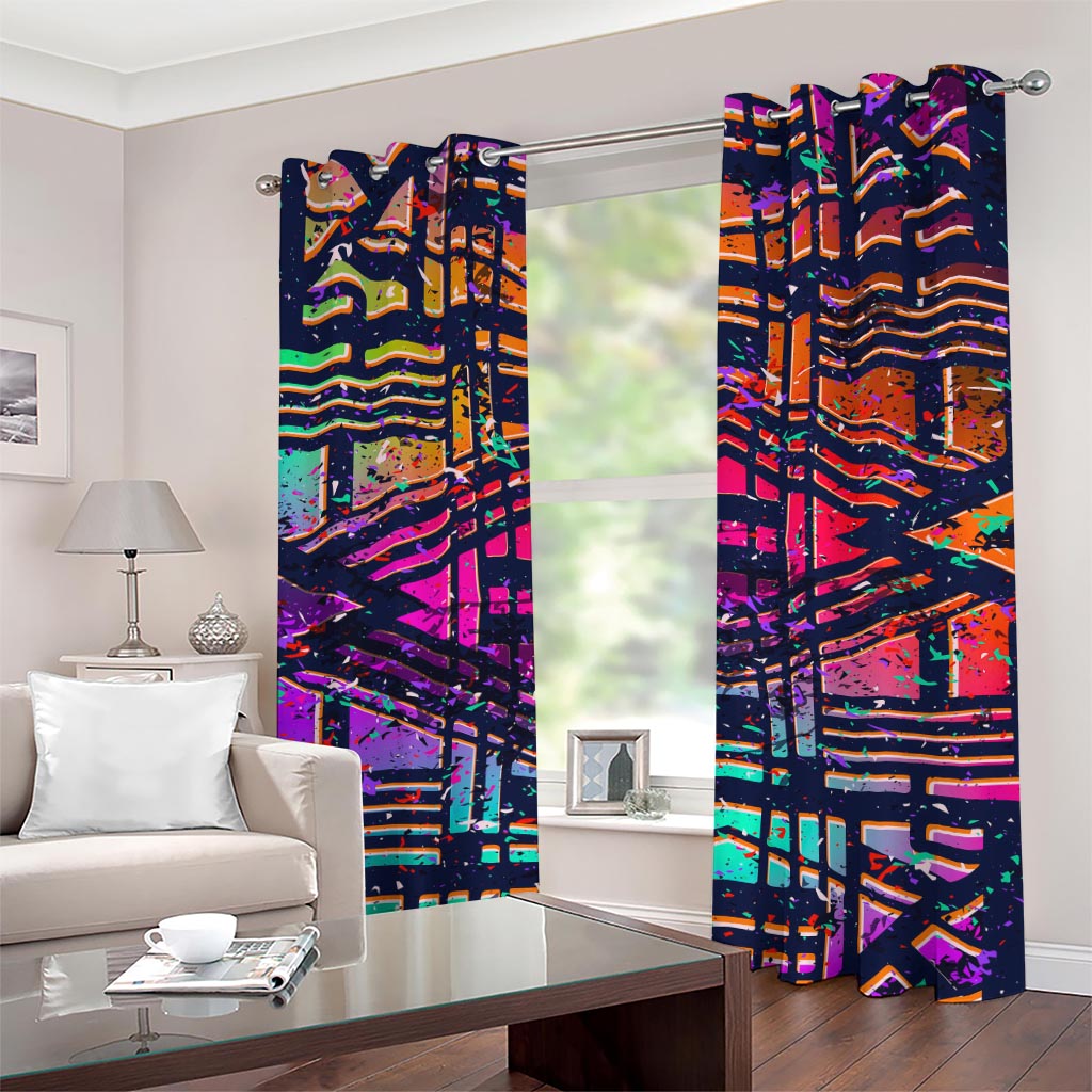 Ethnic Aztec Grunge Trippy Print Grommet Curtains