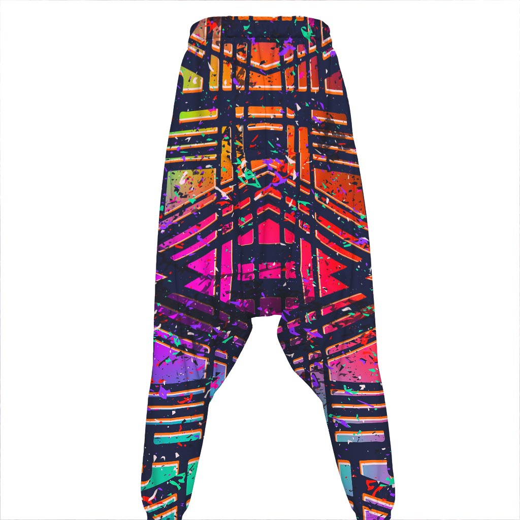 Ethnic Aztec Grunge Trippy Print Hammer Pants