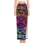 Ethnic Aztec Grunge Trippy Print High Slit Maxi Skirt