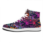 Ethnic Aztec Grunge Trippy Print High Top Leather Sneakers