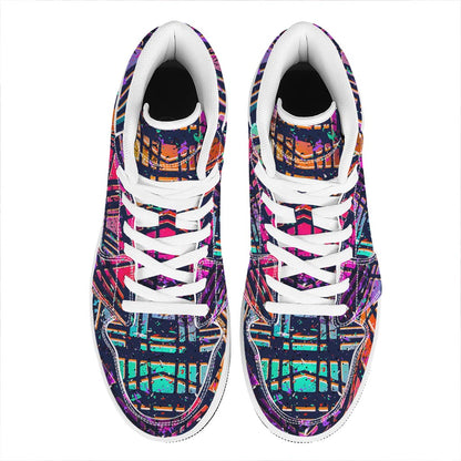 Ethnic Aztec Grunge Trippy Print High Top Leather Sneakers