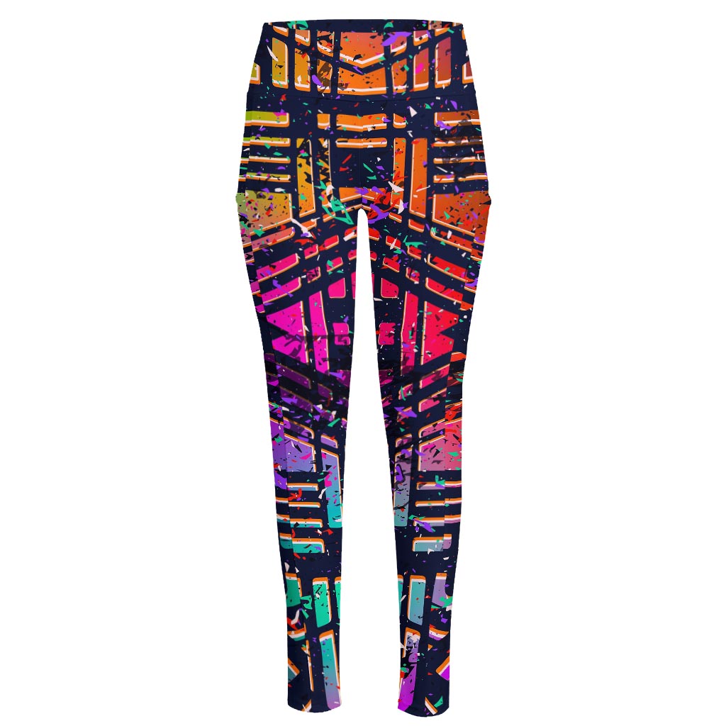 Ethnic Aztec Grunge Trippy Print High-Waisted Pocket Leggings