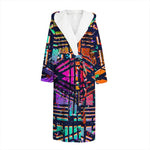 Ethnic Aztec Grunge Trippy Print Hooded Bathrobe