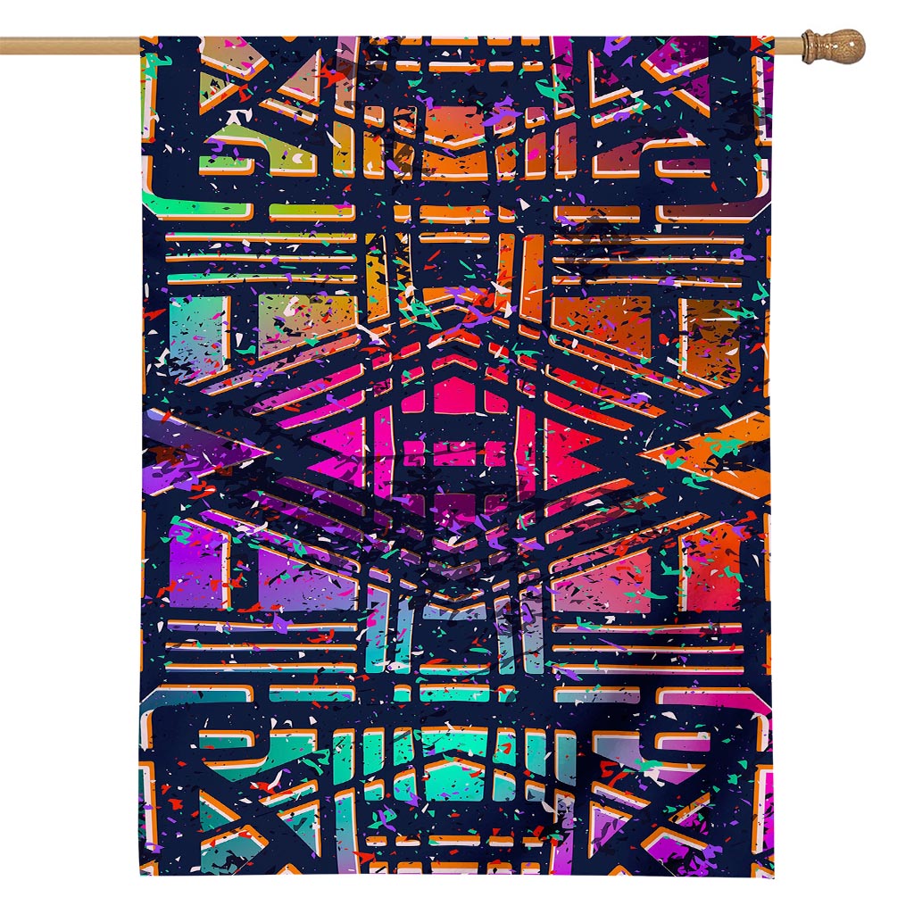 Ethnic Aztec Grunge Trippy Print House Flag