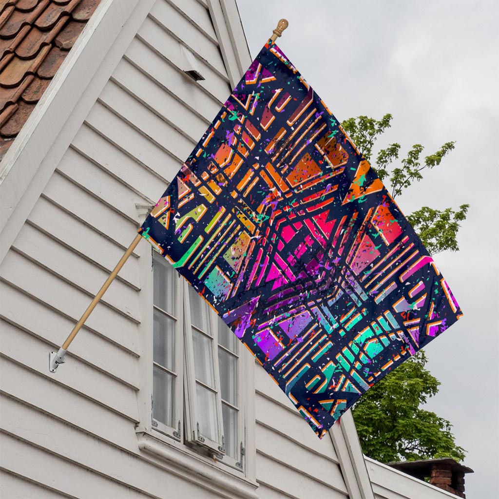 Ethnic Aztec Grunge Trippy Print House Flag