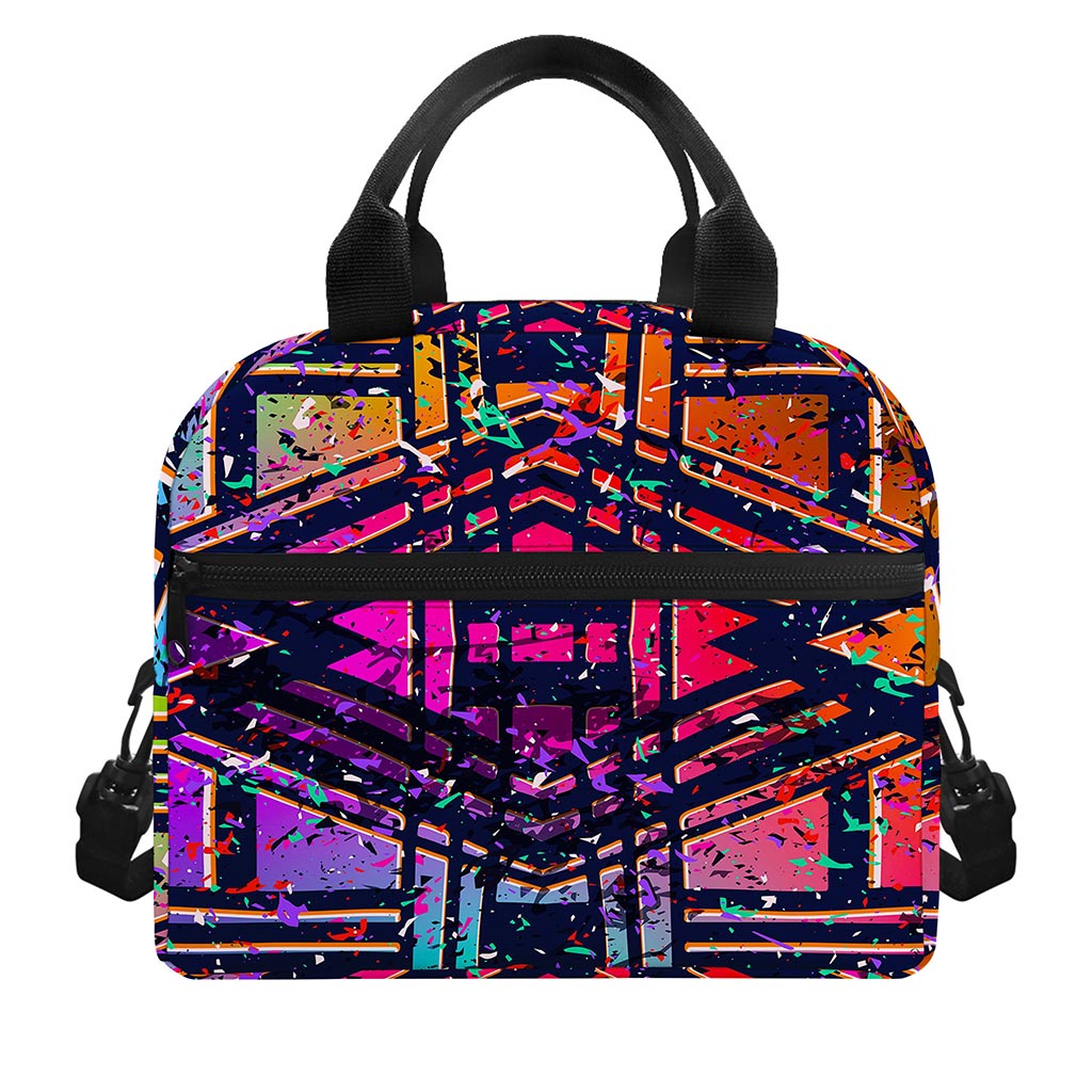 Ethnic Aztec Grunge Trippy Print Insulated Lunch Bag