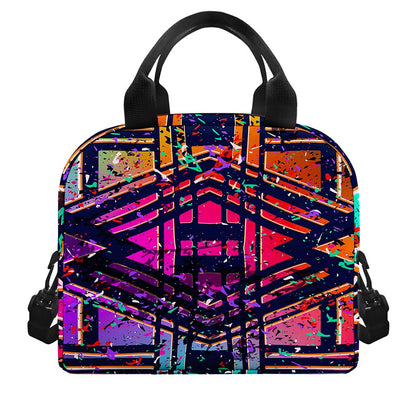 Ethnic Aztec Grunge Trippy Print Insulated Lunch Bag