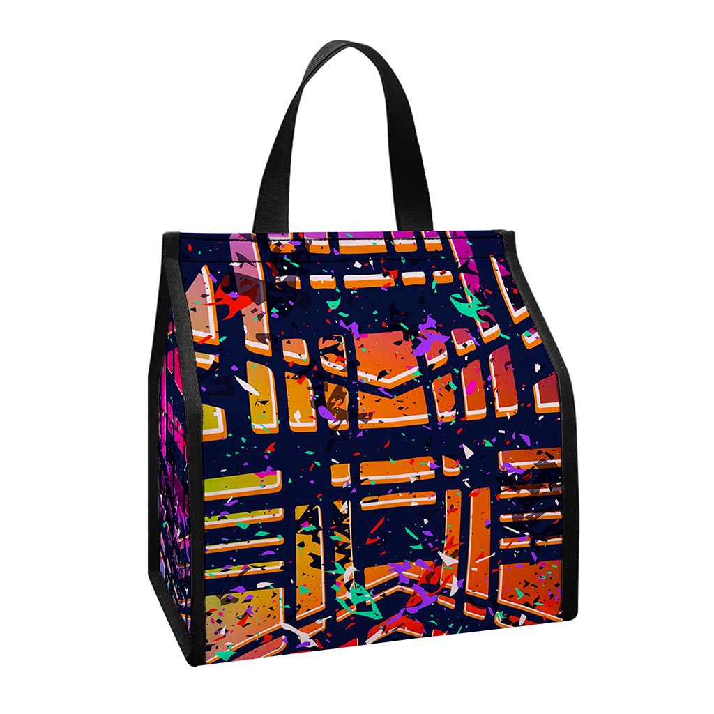 Ethnic Aztec Grunge Trippy Print Insulated Lunch Tote