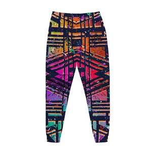 Ethnic Aztec Grunge Trippy Print Jogger Pants