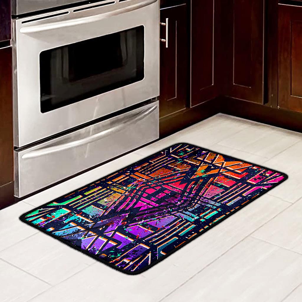 Ethnic Aztec Grunge Trippy Print Kitchen Mat