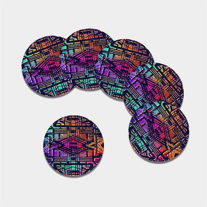 Ethnic Aztec Grunge Trippy Print Leather Coaster Set
