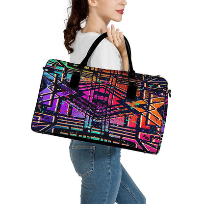 Ethnic Aztec Grunge Trippy Print Leather Duffle Bag